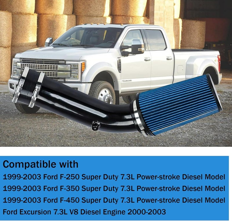 Plobeda 7.3L Cold Air Intake Kit 4" Cold Air Intake Pipe Kit for Ford F250 F350 Super Duty 1999.5 2000 2001 2002 2003 7.3 Powerstroke Diesel (Blue) - Image 2
